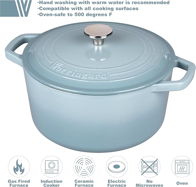 VORRINGARD Enameled Cast Iron Dutch Oven Pot with Lid, for Bread Baking, Round Bread Oven- include Sourdough Bread Baking Supplies Set, 6QT, Sea Salt