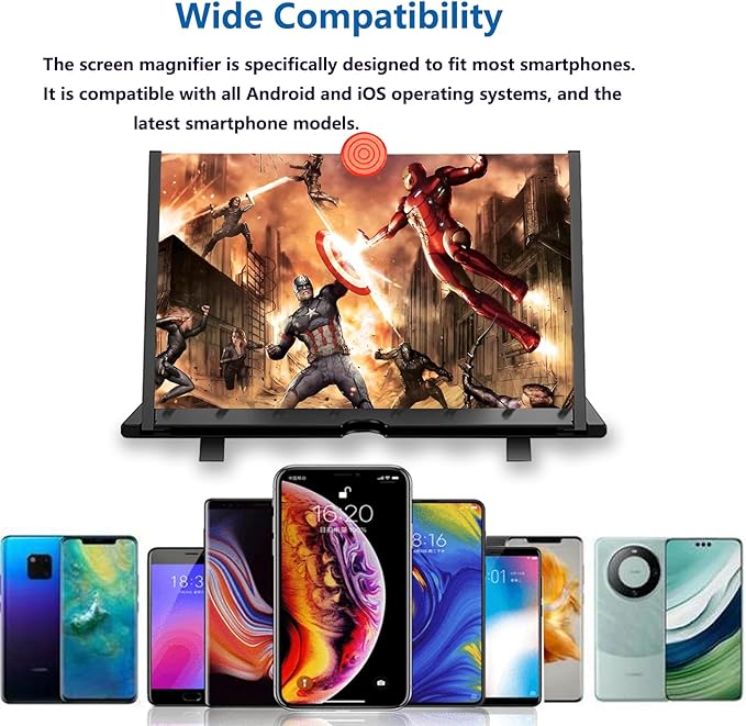 20"Screen Magnifier for Cell Phone,Mobile Phones 3D Magnifier,Screen Expanders for Movies, Videos, and Gaming, Foldable Phone Stand with Screen Amplifier,Birthday Gifts for Mother Father & Kids(Black)