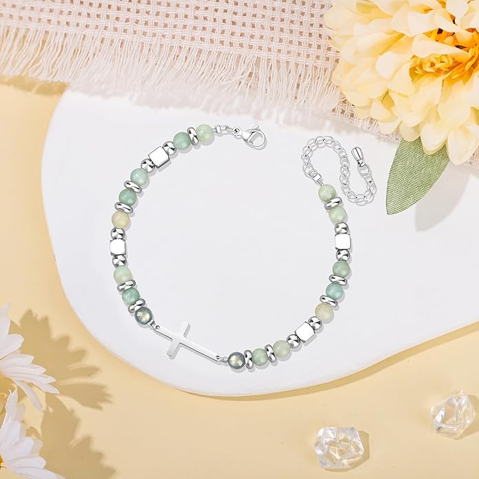 JoycuFF 𝗚𝗶𝗳𝘁𝘀 𝗳𝗼𝗿 𝗪𝗼𝗺𝗲𝗻 𝗠𝗼𝗼𝗻𝘀𝘁𝗼𝗻𝗲 𝗕𝗿𝗮𝗰𝗲𝗹𝗲𝘁 Amazonite Colorful Imperial Jasper Stainless Steel Beads Bracelets, Mothers Day Birthday Christmas Valentines Graduation Gifts