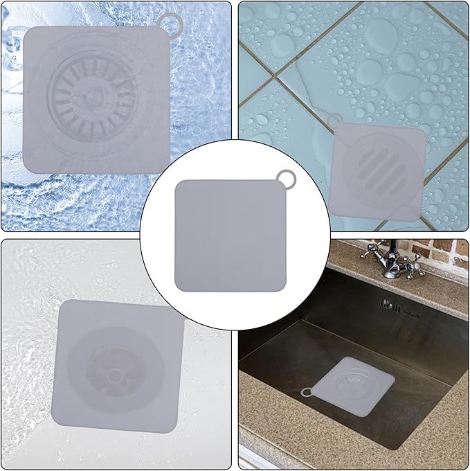 2 Pcs Silicone Tub Stopper Drain Cover Sewer, Anti-Odor Deodorizing Mat and Plugs, Shower Drain Cover, 4.72 x 4.72 Inch Universal Tub Stopper for Shower, Kitchen, Bathroom, Laundry (Gray)