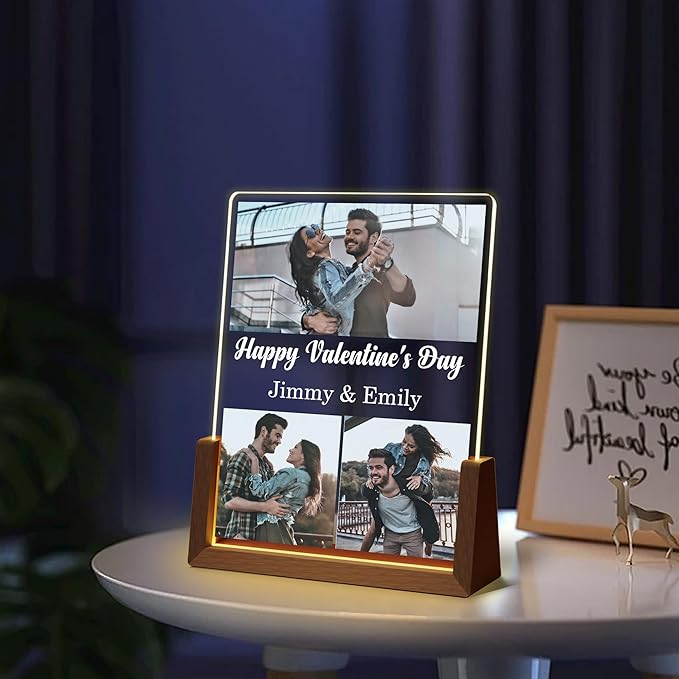 Customized Valentines Birthday Gifts For Her Him Women Men, Custom Light Up Picture Frame With Photo Name, Personalized Anniversary Couples Gifts For Boyfriend Girlfriend Husband Wife