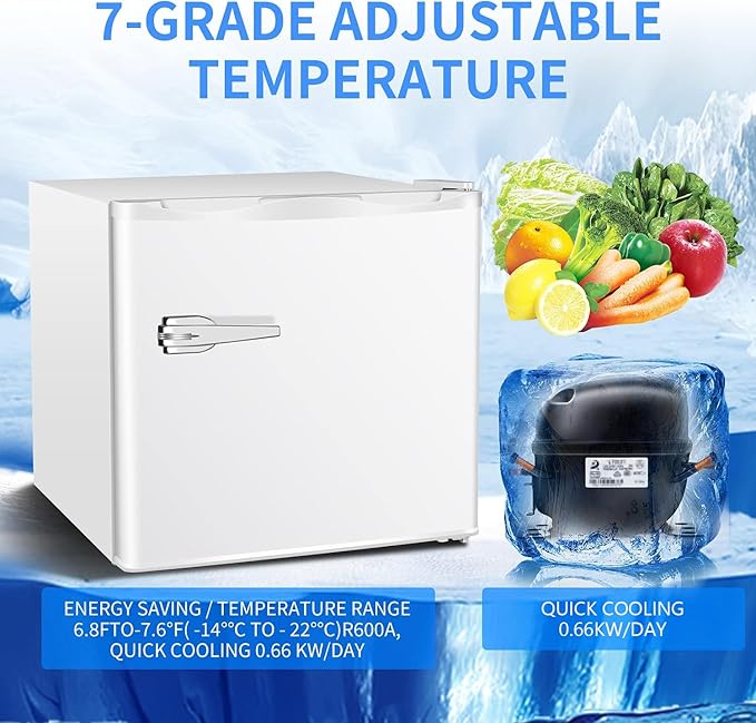 Antarctic Star 1.2 Cu.Ft Mini Upright Freezer, Compact Refrigerator with Adjustable Thermostat & Removable Shelves, Freestanding Small Freezer for Home Kitchen Office Garage, White