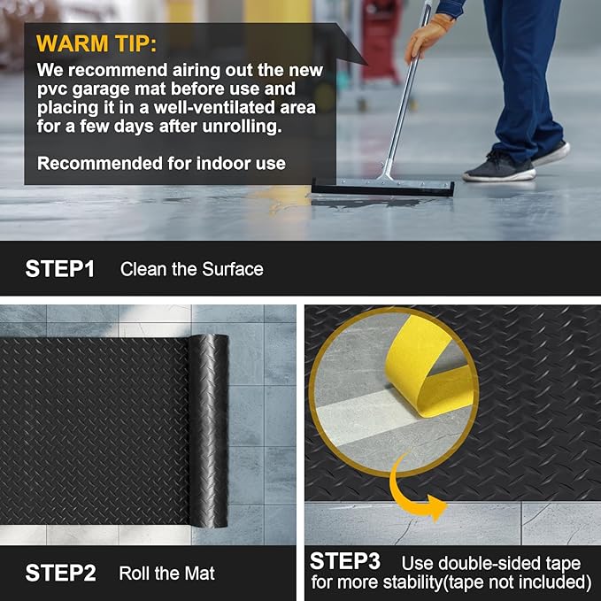 4x20FT Garage Floor Mat, 2.8mm Thickened Flooring Roll for Under Car, Golf Cart Parking Mat, Diamond Plate PVC Rubber Motorcycle Mat, Non-Slip Floor Protector for Garage Warehouse Trailer, Black