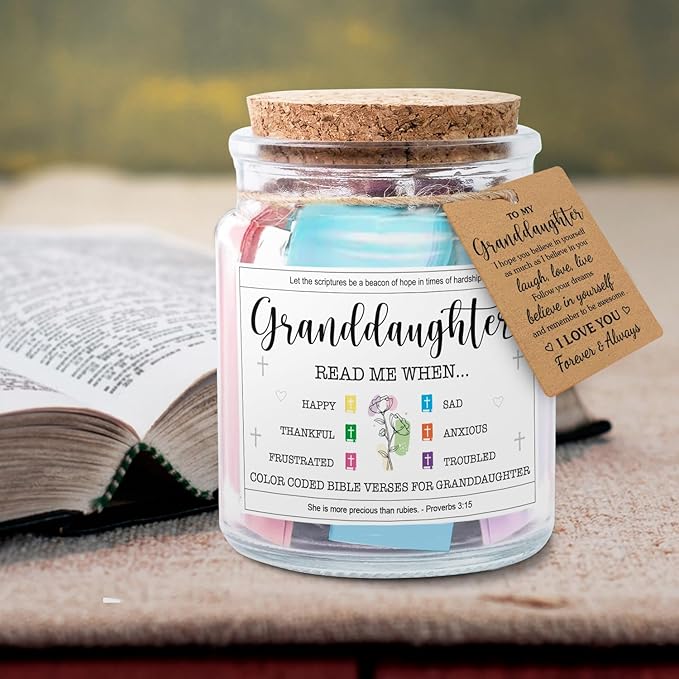 NewEleven Granddaughter Gifts - Riligious, Christian Gift for Teen Girls, Granddaughter Gifts From Grandma, Grandpa - Easter, Baptism Gift For Grandkids - Bible Verse Jar
