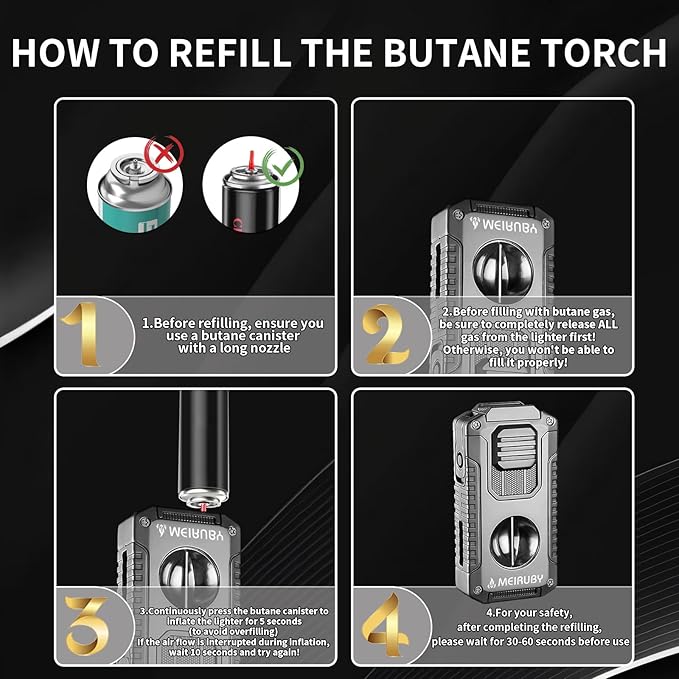 MEIRUBY 5-in-1 Butane Torch Lighter, Refillable Jet Flame Cigar Lighter with V-Cutter, Punch, Holder and Draw Tool, Multi-Functional Cigar Accessories Gift for Men, Dad, Husband, Friend & Cigar Lover