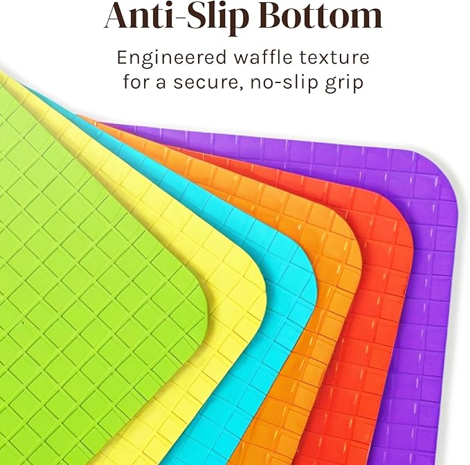 Extra Thick Flexible Cutting Board Mats Set of 6 for Kitchen, BPA Free Plastic Cutting Boards, Non-Slip Waffle Back, Dishwasher Safe, Color Coded with Food Icons, 15x12 Inch - Cooler Kitchen