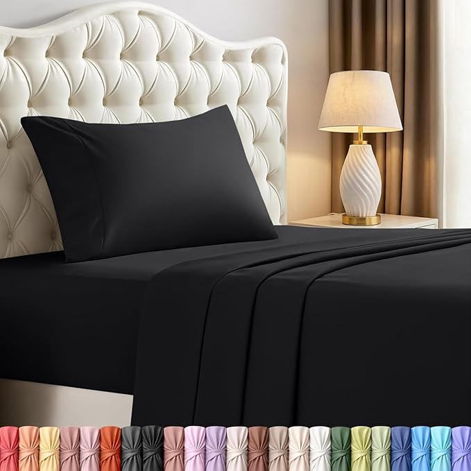 Utopia Bedding Twin Sheet Set – 3 Piece Bed Sheets for Twin Size Bed, Soft and Breathable Microfiber, Includes 1 Fitted Sheet, 1 Flat Sheet and 1 Pillowcase – Oeko Tex (Black)