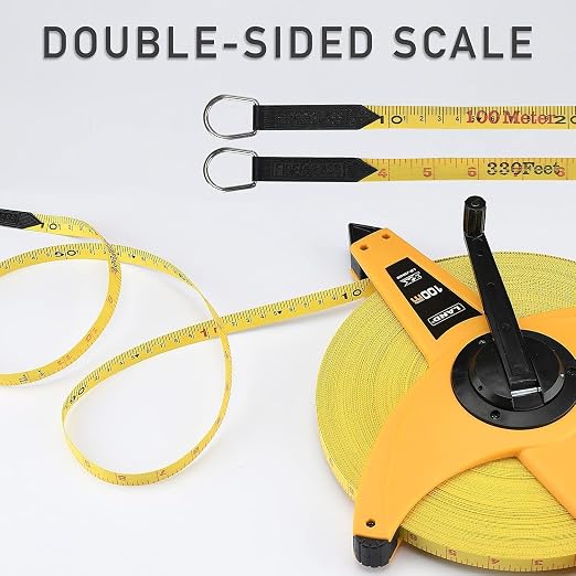 LAND 300FT/91M Heavy Duty Fiberglass Tape Measure - 1/2-Inch Wide, Dual Inch/Metric Scale, Durable Open Reel Measuring Tape for Surveying, Engineering, Runway Construction