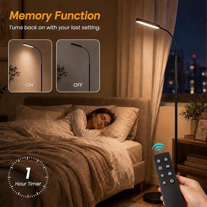 Wio-Mio Floor lamp, 15w/1000lm Bright LED Floor Lamp with Stepless Adjustable 3000K-6000K Colors and Dimmer, Remote and Touch Control, Adjustable Floor Lamp for Living Room