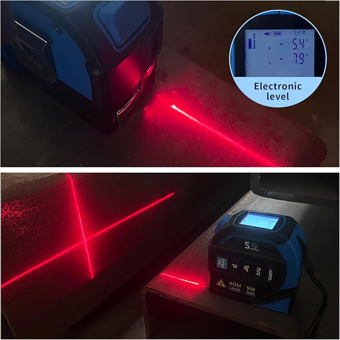 4-in-1 Laser Tape Measure with Laser Level Crosshairs |130ft/40m Laser Distance+16ft/5m AutoLock Tape |Backlit LCD Display (Ft/Inch/M/mm) |for DIY,Construction, Interior Design