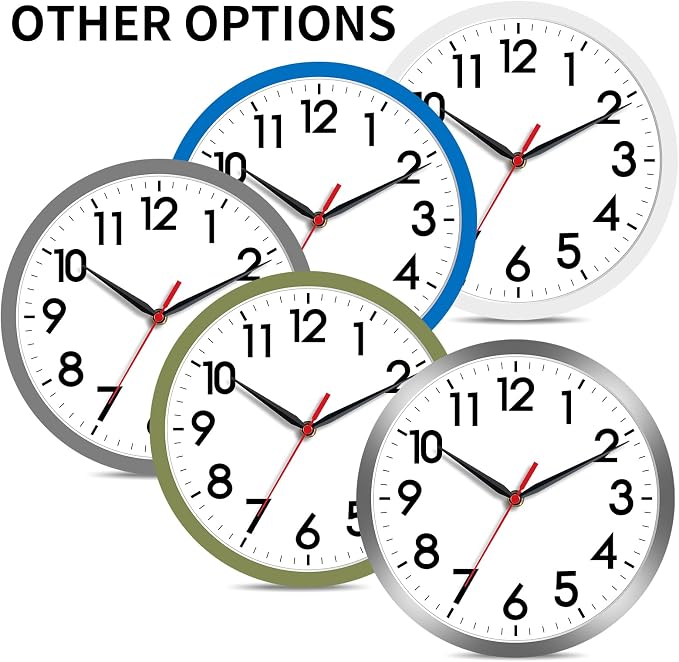 AKCISOT 8 Inch Wall Clock, Battery Operated Analog Clock, Silent Non-Ticking, Ideal for Bedroom, Bathroom, Kitchen, Office and School, Black