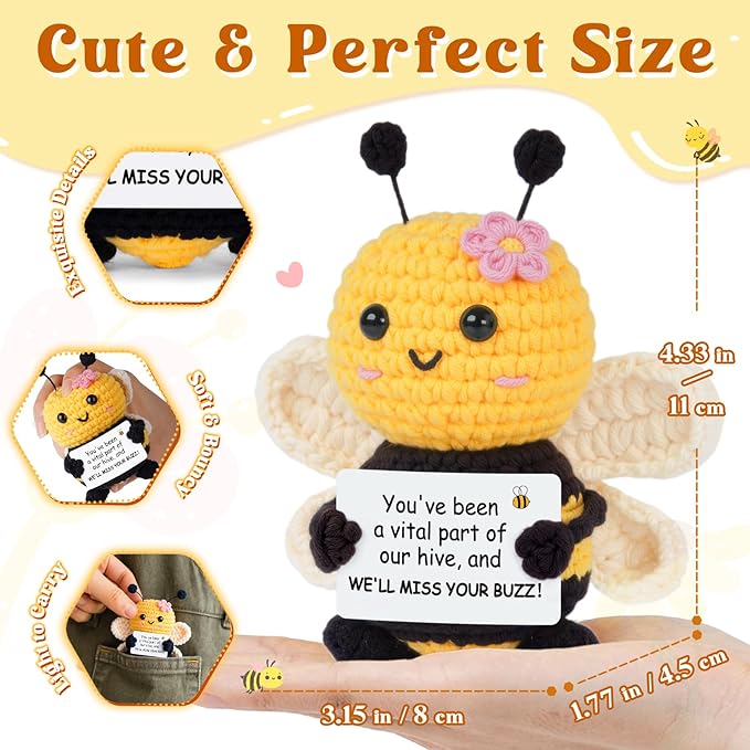 Farewell Gifts for Coworkers, Coworker Leaving Gifts for Women, Coworker Going Away Goodbye Presents for Boss Friends Employees, Retirement Gift for Women - Crochet Bee Affirmation Support Desk Decor