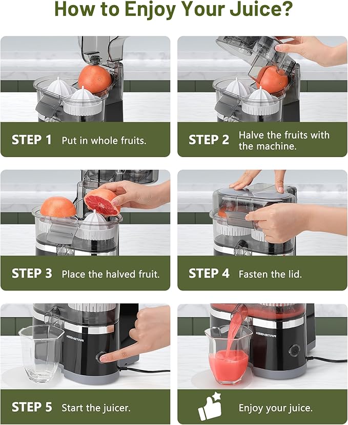 KEENSTAR Electric Citrus Juicer, Dual-Head Orange Juicer Squeezer, Portable Juicer with Cleaning Brush for Lemon, Grapefruit, High Juice Yield, Easy to Clean, One Touch Operation