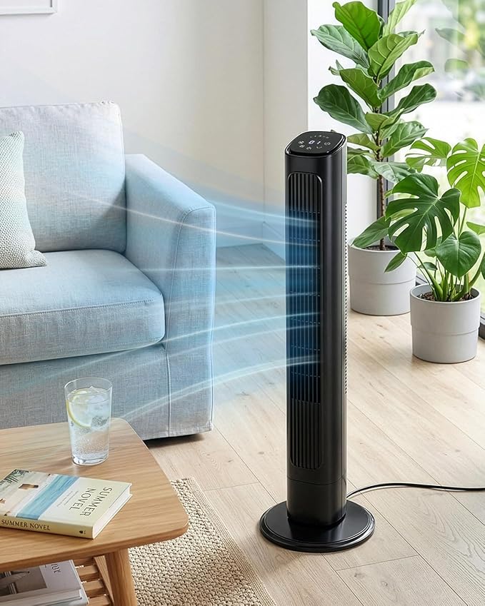 Winado 36" Bladeless Tower Fan, Portable Floor Fan with Remote Control, LED Display, Adjustable 90° Oscillating, 3 Speeds, 3 Modes & 9H Timer, Ultra-Quiet Cooling Fan for Home Office Bedroom, Black