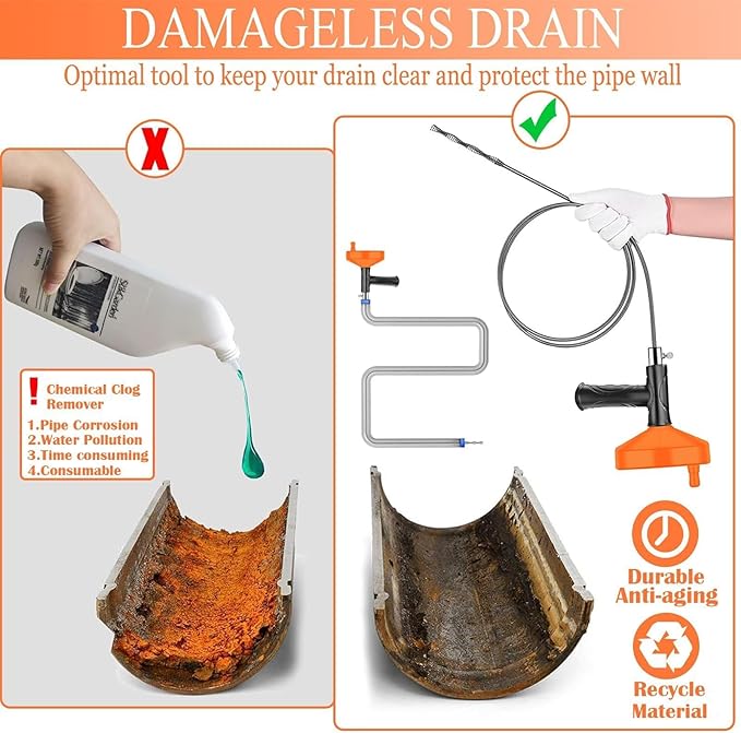 Drain Snake Auger Plumbing Snake Drain Hair Clog Removal Tool, Sink Drain Heavy Duty Toilet Snake Auger, Cleaner Tool for Bathroom Kitchen Tub Shower Drain Clog Remover with Gloves 33FT