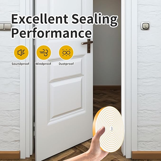 Weather Stripping Door Seal Strip,Front Door Weather Stripping,Insulation Tape for Door Frame,Window,Air Conditioner (White,1/2 in x 1/4 in x 52Ft)