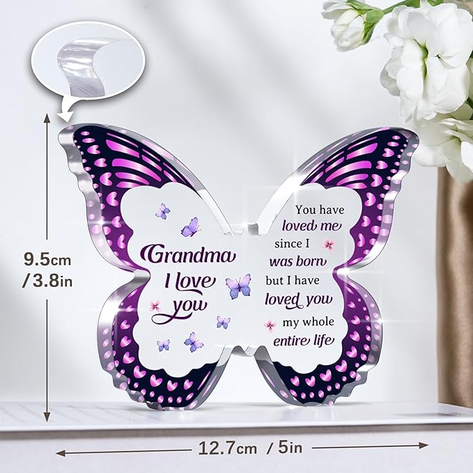 Gifts for Grandma Mothers Day, Grandma Gifts from Grandkids - Butterfly Acrylic Decorations - Birthday Valentines Mothers Day Prensent for Grandmother from Grandkids