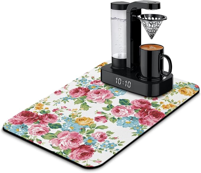 Coffee Bar Mat Accessories for Countertop Absorbent Hide Stain Rubber Backed Dish Drying Mats for Kitchen Counter Draining Pad Decor Gift (24x16in)