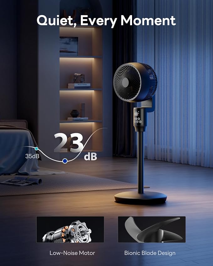 Abolee Pedestal Fan for Bedroom, 100ft Air Circulator Quiet Standing Fan, DC Motor, 4 Speeds & 4Modes, 24H Timer, 70°+90°Oscillation,Remote Control,Floor Fan for Bedroom Living Room Kitchen, Black
