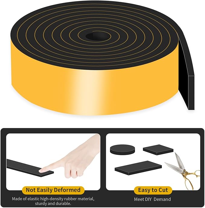 Weather Stripping Door Seal,Weather Stripping,Soundproof,Cold Insulation,High Density CR Foam Insulation Tape for Door, Front Door Frame, Windows,Sliding Door (Black, 4 in x 1/4 in x 10Ft)