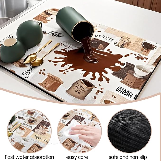 Coffee Mat Bar,Coffee Matt for Counter Mat Bar Mats for Countertop Accessories,Silicone Mats for Kitchen Counter Waterproof（19''x12''）