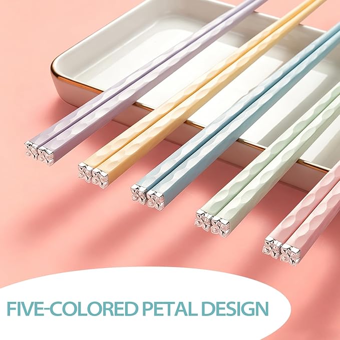 5 Pairs Fiberglass Reusable Chopsticks Dishwasher Safe, Slivek 9.5 in Premium Lightweight Chopsticks Non-slip, Japanese Chinese Korean Chop Sticks Gfit, Muti-color