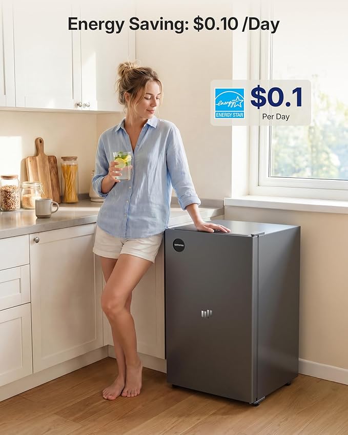 Upstreman 3.2 Cu.Ft All-Refrigerator Mini Fridge, Single Door Small Refrigerator, Dorm Fridge with 7 Adjustable Thermostat, Compact Refrigerator for Office, Bedroom or Dorm, Gray-CR32