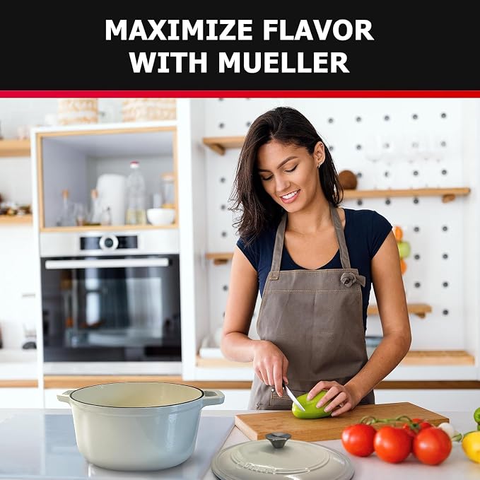 MUELLER HOME 4.5 QT Enameled Cast Iron Dutch Oven, Heavy-Duty Casserole Dish and Braiser Pan with Lid and Stainless Knob, Oven-Safe up to 500° F & Across All Cooktops, Oyster White | Heavy-Duty Casserole Dish and Braiser Pan, Lid with Stainless Knob, O...