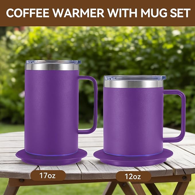 DEQIANG Self Heating Coffee Mug, Heated Coffee Mug with Smart Mug Warmer & Ergonomic Handle, Auto Heat to 131°F, USB-Powered Desk Warmer for Office Home Use, Ideal Coffee Lovers Gift (17oz Purple)
