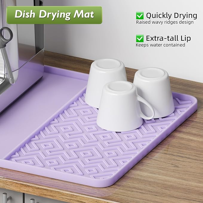 Silicone Coffee Mat with Raised Edges 19" x 12" – Waterproof Countertop Mat, Coffee Maker Pad, Espresso Machine Mat, Heat Resistant Dish Drying Mat