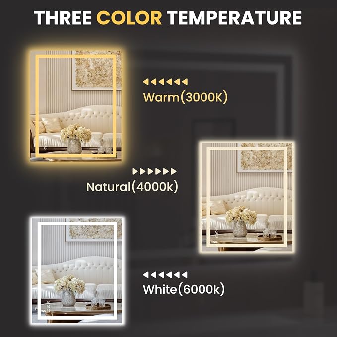 LOAAO 24"X28" LED Bathroom Mirror with Lights, Anti-Fog, Dimmable, Backlit + Front Lit, Lighted Bathroom Vanity Mirror for Wall, Memory Function, Tempered Glass, Safe to Use, ETL Listed