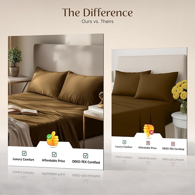 Utopia Bedding Queen Size Sheet Set – 4 Piece Bed Sheets, Soft and Breathable Microfiber, Includes 1 Fitted Sheet, 1 Flat Sheet and 2 Pillowcases – Oeko Tex (Mocha)