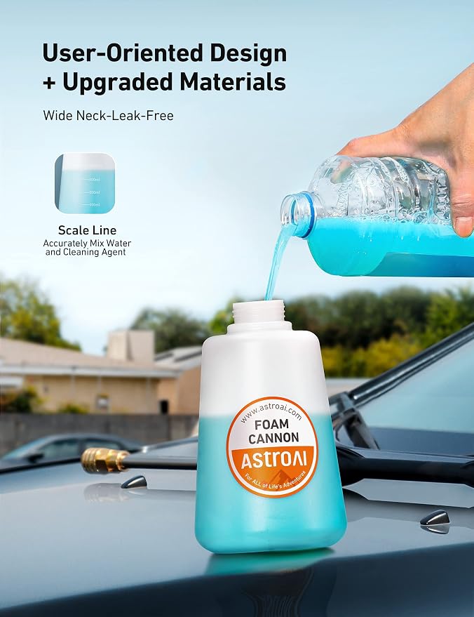 AstroAI Foam Cannon Heavy Duty Car Foam Blaster Wide Metal Neck Bottle Adjustable Snow Foam Lance for Pressure Washer with 1/4" Quick Connector and 1.5 L Bottle,not Used with Garden Hose