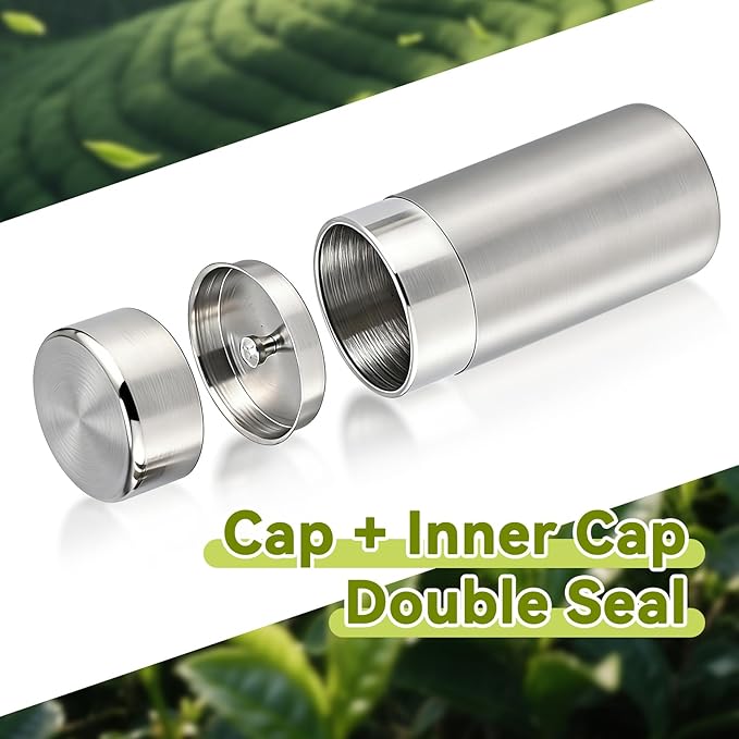 Stainless Steel Tea Canister, 550ml Double Seal Tea Tin Canister Airtight Canister Storage Container with Double Lids, for Tea Coffee Sugar Seasoning Storage
