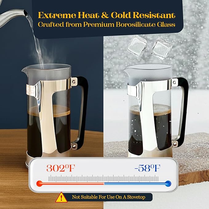ESPRO Plus P5 French Press Coffee Maker – Patented Double Micro-Filter for Grit Free Brew, Heat-Resistant Thicker Borosilicate Glass Coffee Press – (18 oz)