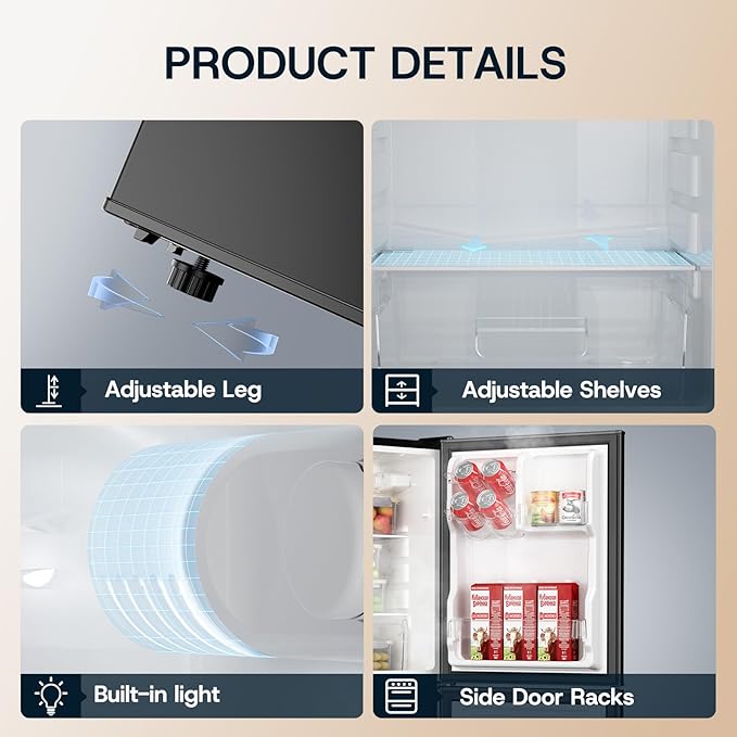 Upstreman 4.0 Cu.Ft Mini fridge with Bottom Freezer, Double Door, Low Noise Large Capacity Fridge, for Bedroom, Apartment, Kitchen, BM40 (Stainless)