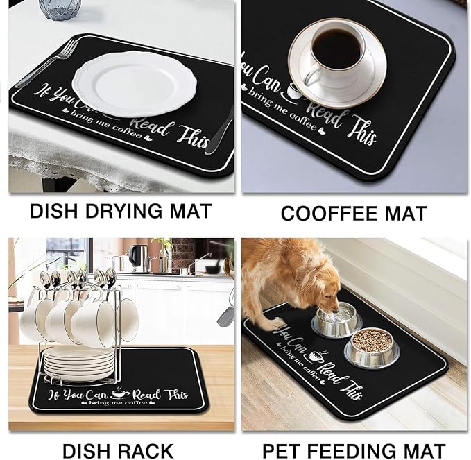 Coffee Bar Mat for Countertops 18inx24in,Absorbent Hide Stain Anti-Slip Cafe Bar Accessories Fit Under Coffee Machine Mat,Dish Drying mats for Kitchen