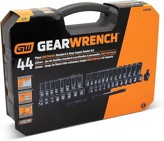 GEARWRENCH 44 Pc. 3/8" Drive 6 Point Standard & Deep Impact SAE/Metric Socket Set - 84916N (Pack of 3)