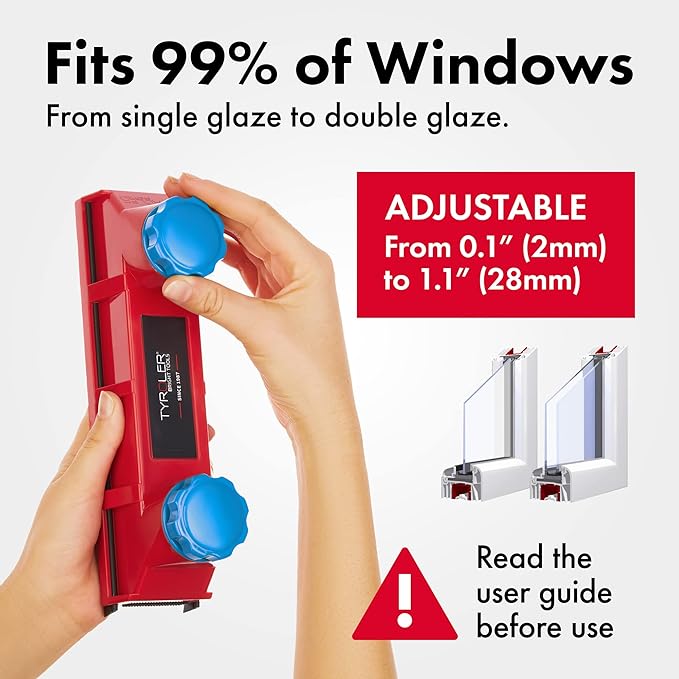 Tyroler Magnetic Window Cleaner The Glider D3 AFC + Extra 2 Microfiber Cloths Bundle: for 0.1-1.1" Thick Windows with a Premium Replacement Microfiber Cleaning Cloths