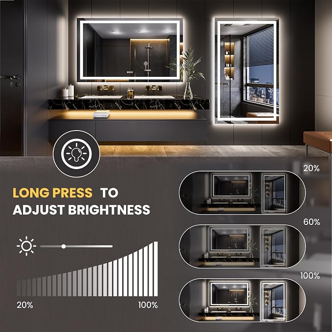 LOAAO 62"X36" LED Bathroom Mirror with Lights, Anti-Fog, Dimmable, Backlit + Front Lit, Lighted Bathroom Vanity Mirror for Wall, Memory Function, Tempered Glass, Safe to Use, ETL Listed