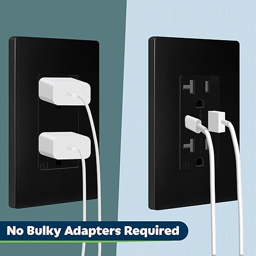 TOPGREENER 2-Port USB Outlet, Type C USB Wall Outlet, 20 Amp TR Receptacle Plug, Charging Power Outlet with USB Ports, Wall Plate Included, UL Listed, TU22036AC-BK-6PCS, Black, 6Pack