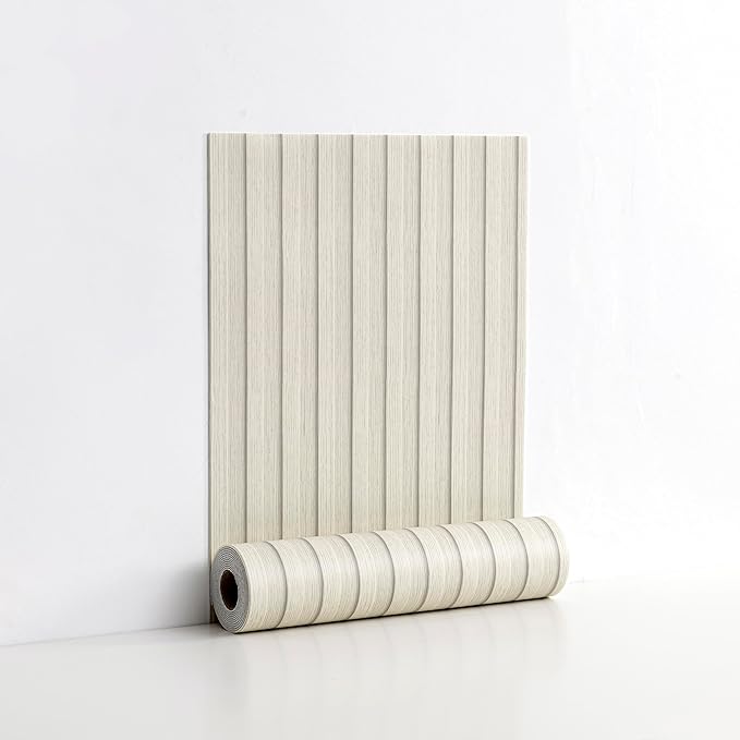 Peel and Stick PVC Slat Wall Panels, Wood Grain Self-Adhesive Soundproof Moisture-Resistant Paneling, 3D Faux Wood Panels for Bedroom Bathroom Walls & Ceilings 118"x15.75"(Off-White,13Sq.ft)