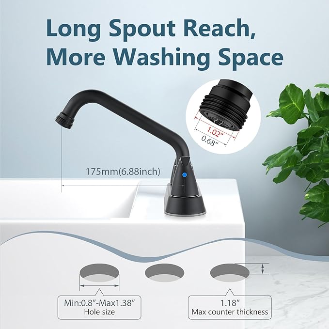 Aolemi Laundry Sink Faucet 4 Inch Centerset, Utility Sink Faucets with Swivel Spout and 3/4" NPT Threaded End, 2-Handle Faucet for Laundry or Utility Room, Matte Black