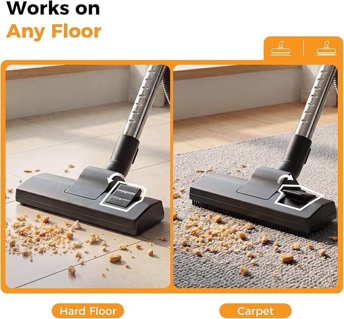 NEWBULIG Canister Vacuum Cleaners for Home, Strong Suction Bagless Vacuum Cleaner, 850W 16Kpa for Hard Floor and Carpet, Retractable Cord,1.8L Large Dust Cup
