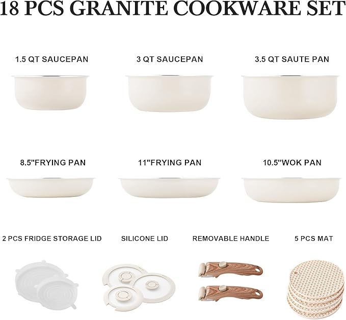 Pots and Pans Set Nonstick - YIIFEEO Stackable Camping Cookware Pots and Pans Set Detachable Handle Kitchen Cookware Sets Removable Handle, Non Toxic Nonstick Frying Pans for Cooking Pot Set Gift