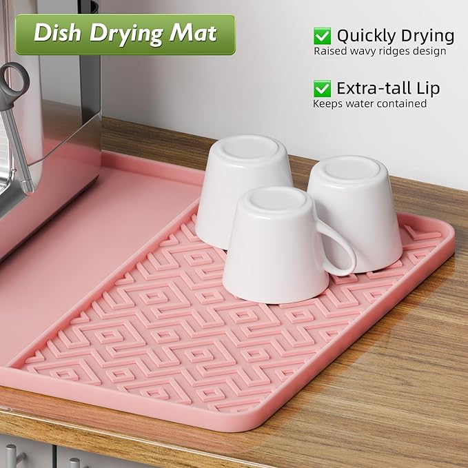 Silicone Coffee Mat with Raised Edges 19" x 12" – Waterproof Countertop Mat, Coffee Maker Pad, Espresso Machine Mat, Heat Resistant Dish Drying Mat