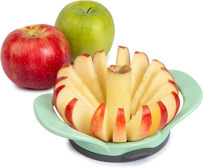PrepWorks by Progressive Dishwasher Safe 16-Slice Thin Apple Slicer and Corer with Attached Safety Cover (Pistachio)