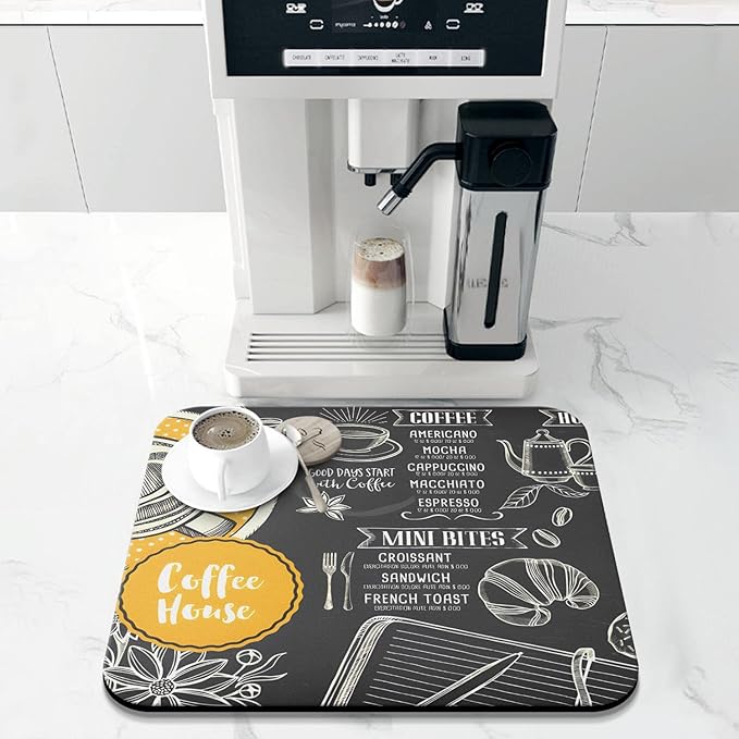Coffee Bar Mat Accessories for Countertop Absorbent Hide Stain Rubber Backed Dish Drying Mats for Kitchen Counter Draining Pad Decor Gift(18x16in)