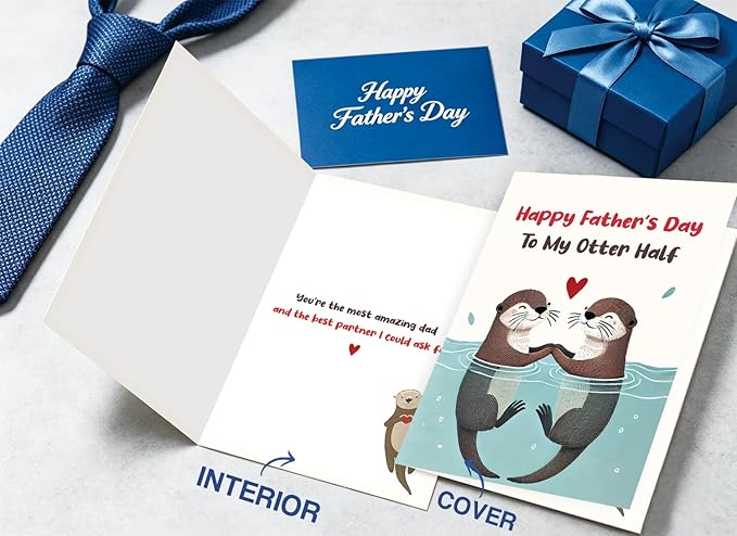 Otter Fathers Day Card Gifts for Husband Boyfriend from Wife Girlfriend, Personalized Double-Sided, Minimalist Premium Design, Perfect Father's Day Decoration Ideas