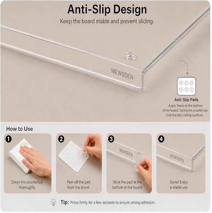 Acrylic Cutting Board with Counter Lip, Clear Cutting Boards for Countertop Protector, Cutting Board for Kitchen Counter, Non-Slip Dough Mat, Kitchen Decor Gadgets House Warming Gifts(24"x18")